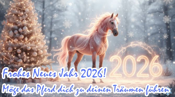 Symbol des Jahres 2026: Neujahrsbilder und Grußkarten mit einem Pferd 2