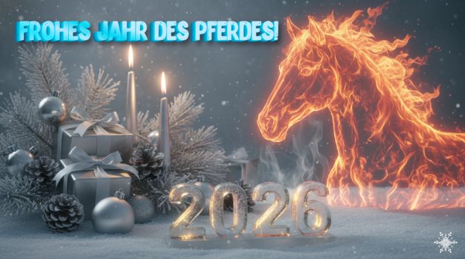 Symbol des Jahres 2026: Neujahrsbilder und Grußkarten mit einem Pferd 3