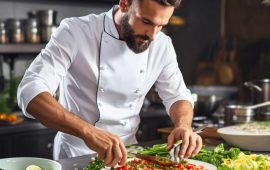 Приватний кухар готує страви для родини на домашній кухні