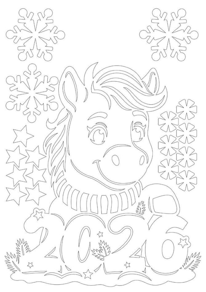 Вытынанки на год Лошади 2026: шаблоны для украшения окон 13