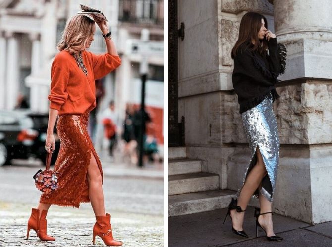 Как сочетать юбку с пайетками на Новый год: стильные идеи образов 2