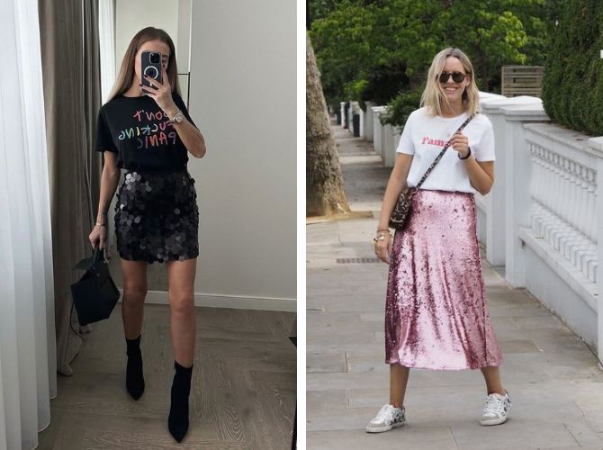 Как сочетать юбку с пайетками на Новый год: стильные идеи образов 3