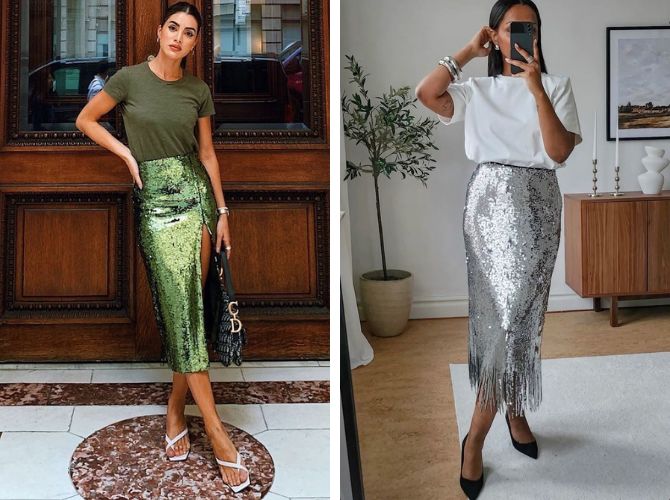 Как сочетать юбку с пайетками на Новый год: стильные идеи образов 4