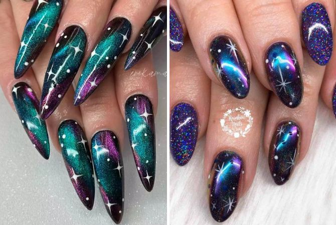 Маниюр галактика – космический дизайн ногтей с фото 3