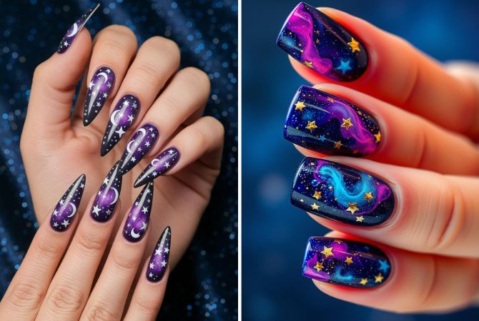 Маниюр галактика – космический дизайн ногтей с фото 8