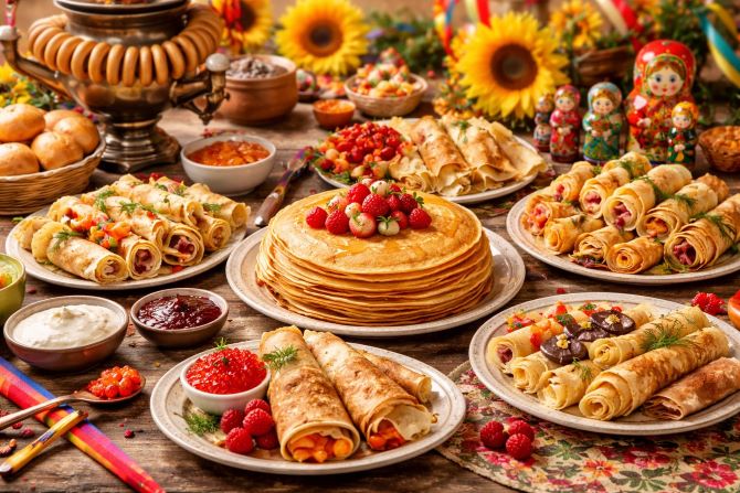 Святковий стіл з млинцями