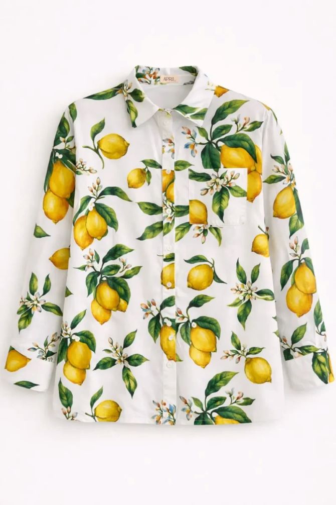 Сорочка жіноча April з принтом лимонів оверсайз з довгим рукавом